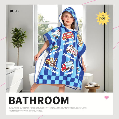3-12 OLAOLA Printed Car Hooded Kids Beach Towels for Years Boys Girls, Soft Absorbent Kids Hooded Bath Towel Wrap