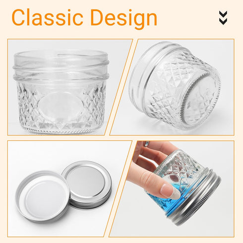40 Pack 4oz CycleMore Clear Mason Jars With One Piece Silver Lids, Mini Glass Canisters, Spice Bottles, Canning Jars