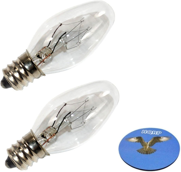 HQRP 2-Pack 15 Watt C7 Light Bulbs 120V E12 for Night Light Plug-in Warmer, Scentsy Wax Warmer, Salt Lamps