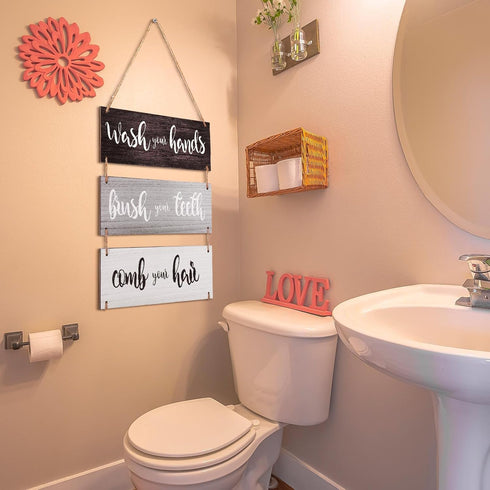 Jetec Bathroom Wall Decor - Bath Rules Wall Art Sign, Funny Wooden Hanging Sign for Home Bedroom