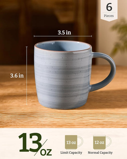 Set 6, 13 oz Set famiware Coffee Mugs of Meteor Ceramic Mug Cup with Handle for Coffee, Tea, Cappuccino, Latte, Milk