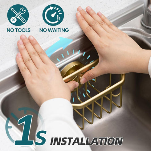 TAILI Sponge Holder for Kitchen Sink with Strong Suction Cup Removable, Rustproof Aluminum Sink Caddy for Sponge