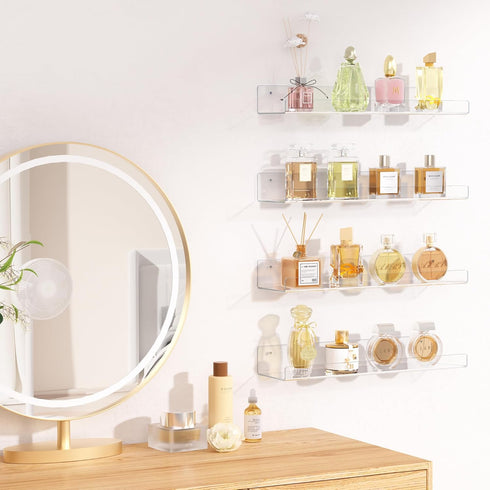 Upsimples 10 Pack Acrylic Shelves, 15" Floating Bookshelves for Wall Storage, Clear Display Shelf Organizer