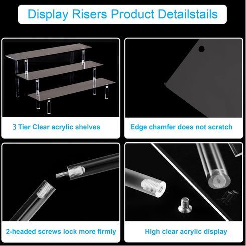 HENABLE 3 Tier Perfume Organizer Stand, Black Acrylic Risers Display Stands, Cologne Shelf Dessert Display for Party