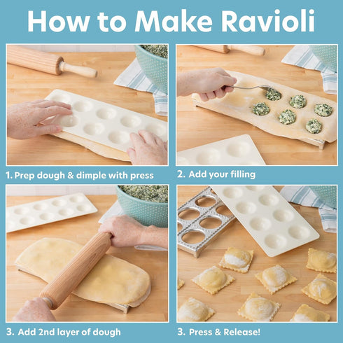 Ravioli Mold with Extra Large 2 1/2 Inch Squares, Makes 10 Italian Raviolis at a Time
