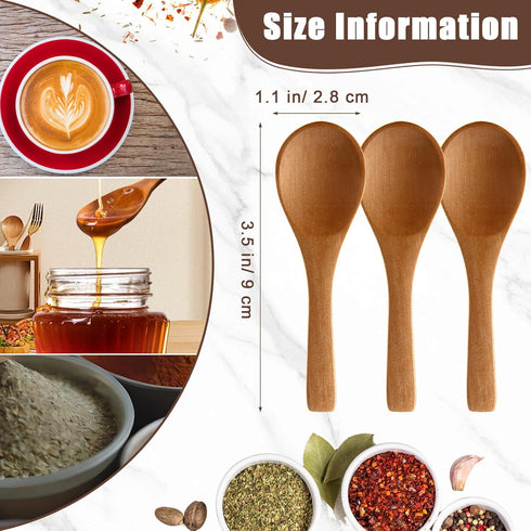 Boao 50 Pcs Small Wooden Spoons, 3.5'' L, Mini Natural Tiny Spoons for Jars, Sugar, Creamer, Honey, Kitchen Supplies