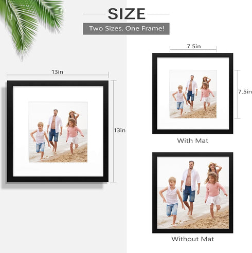 Golden State Art 12x12 Black Frame - Use as 8x8 Picture Frame with White Mat or 12x12 without Mat