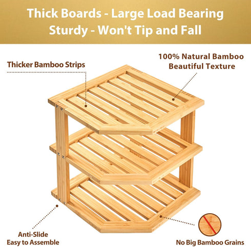 Countertop Umilife Plate Organizer for Cabinet, Bamboo Corner Shelf, Dish & Bread Organizer, Spice Rack, Kitchen