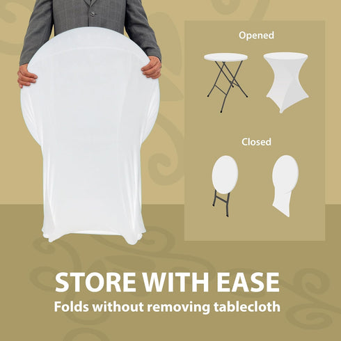 White Spandex Cocktail Tablecloth - 32 Inch Round x 30 Inch Tall Folding Cover Stretch