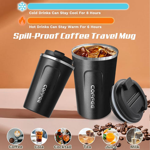 cold(2nd-Black, 12OZ) SPLMIFA Travel coffee mugs leak-proof, reusable coffee cups with lids, stainless steel vacuum