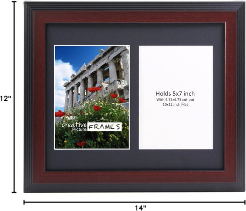 Creative Picture Frames 2 Opening Mahogany Frame with Glass for 5x7 Inch Photos, Includes 10x12-Inch Black Mat