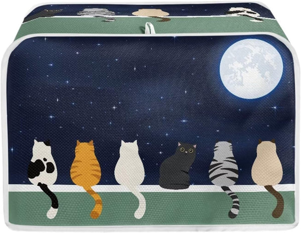 Galaxy Print Oven Cover, Moon Cat 4 Slice Toaster Cover, Anti Dust Fingerprint Coaster for Kitchen