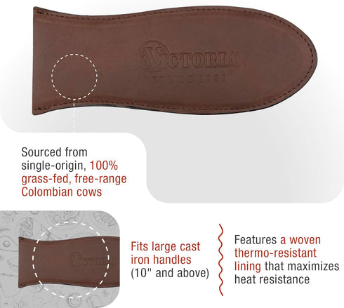 Victoria Large Leather Hot Handle Holder for Cast Iron Skillets, Fits 10 Inch to 13 Inch