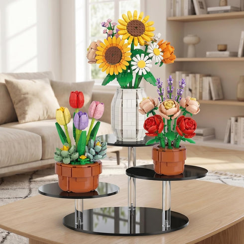 Sets, NiHome Black Acrylic Display Stand for LEGO Botanical Collection Multi-Tier Showcase Figurine Display Shelf Riser