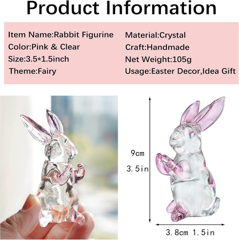 HDCRYSTALGIFTS 3.5 Inch Crystal Rabbit Bunny Figurine, Spring Easter Decorations, Glass Art Animal Paperweight