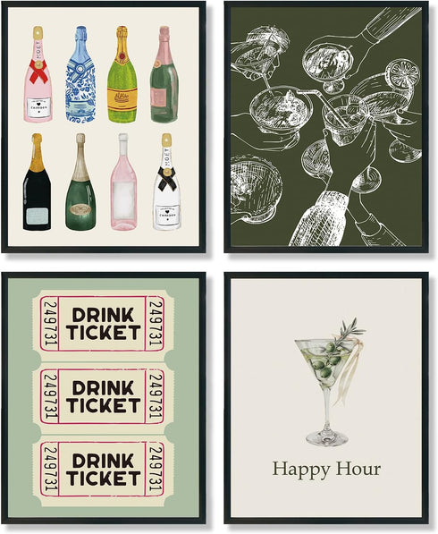 ULEGIE ULEGI Bar Cart Wall Decor, Trendy Retro Champagne Cocktail Cheers Wall Art