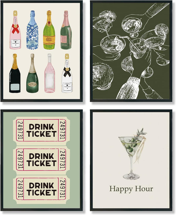 ULEGIE ULEGI Bar Cart Wall Decor, Trendy Retro Champagne Cocktail Cheers Wall Art