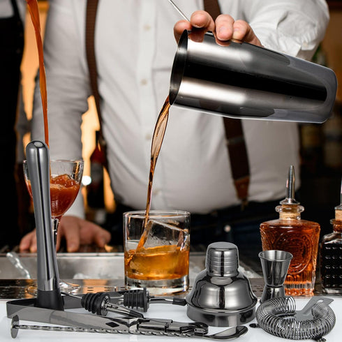 Semderm Set, 18/8 10-Piece Black Cocktail Shaker Premium Stainless Steel Mixology Bartender Kit with Stylish Bamboo