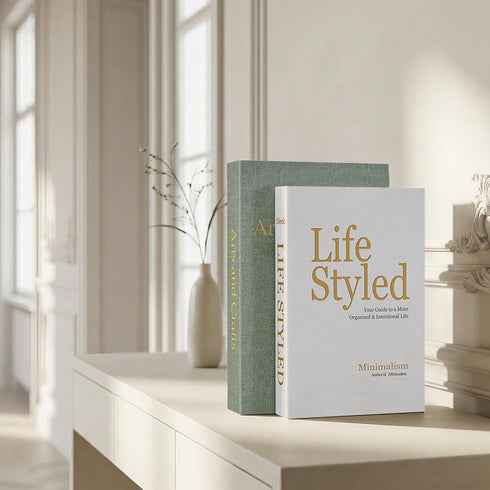 Set 2 Realistic Decorative Book Boxes with Hidden Storage, of Linen Faux Books, Sturdy and Neutral Home Decor