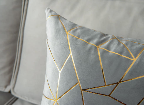 YONGLIU Pack of 2 Velvet Cushion Cases, Decorative Gold Foil Geometric Pattern Throw Pillow Covers (Gray and Gold)