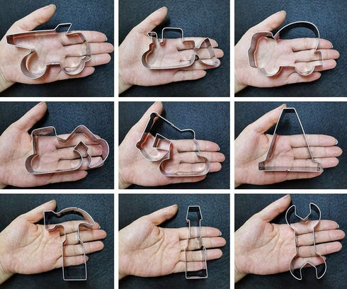Construction Cookie Cutter Set - 9 Piece, 3 Inches, Excavator, Digger, Dump Truck, Tools for Kids Party