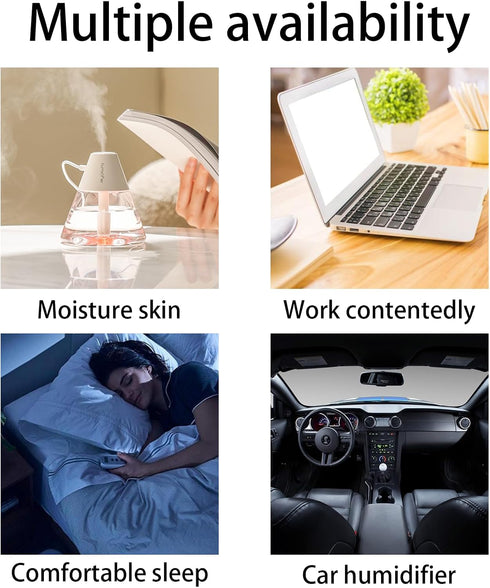 INVODA Mini Humidifiers, 260ml USB Personal Cool Mist Humidifier with Night Light, White