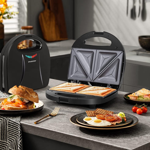Aigostar 2in1 Electric Sandwich Maker Grill with Nonstick Plates, Double-Sided Heating, Breakfast Toaster, Grilled