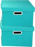 Household Essentials Fabric Storage Boxes, Aqua, with Lids and Handles