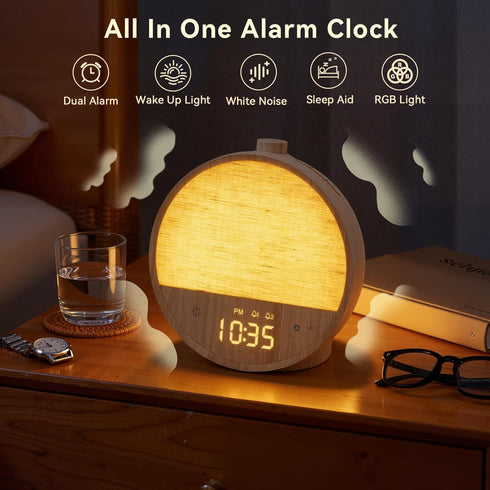 Dimmable Vivilumens Sunrise Alarm Clock with Sound Machine, Gentle Wake-Up Light, Dual Alarms for Heavy Sleepers