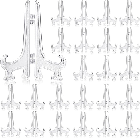 Wilzing 100 Pieces 3 Inch Clear Plastic Easel Stands, Mini Acrylic Plate Stand Holders for Display Picture Frame,