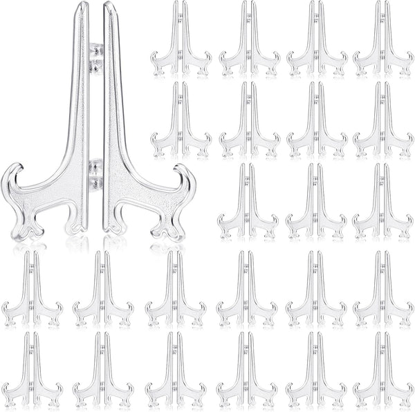 Wilzing 100 Pieces 3 Inch Clear Plastic Easel Stands, Mini Acrylic Plate Stand Holders for Display Picture Frame,