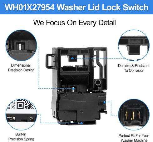 WH01X27954 Washer Lid Lock Switch Replacement for GE Hotpiont Top Load Washer,Door Lock Replacement 290D1580P004 290D1580P002 290D1580P001 WH01X26114 WH01X24114,for GE Washing Machine Parts