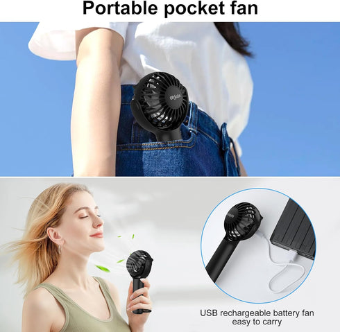 2 IN 1 Mini Portable Handheld Fan with Keychain Stand, Personal Powerful Cooling Fan, USB Rechargeable, Black