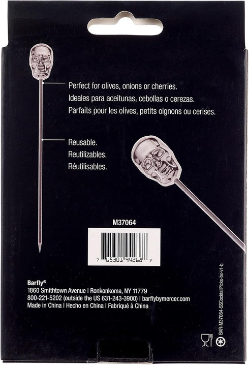 Barfly Cocktail Picks with Skull Top, Stainless Steel