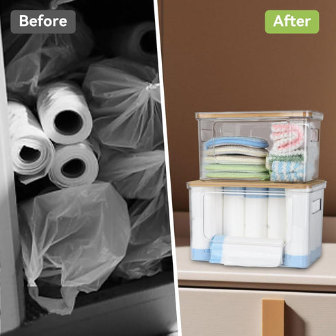 3 Pack OTraki Trash Bag Holder Dispenser with Lid Plastic Garbage Bag Dispenser Stackable & Wall-mounted, Trash Bags
