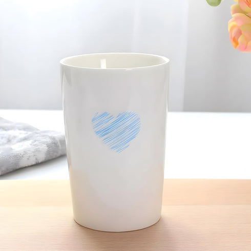 Kelake White Ceramic Tumbler Cup for Bathroom, Toothpaste Toothbrush Holder, 350 ml Blue Heart Couples Cup