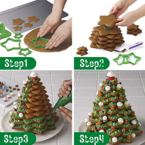 KAISHANE 10pcs 3D Christmas Tree Cookie Cutter Set, Star Cookie Cutters for XMAS Decoration and Gift Cookie Tower