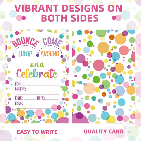 Zonon 30 Pieces Birthday Invitations for Girls, Bounce House or Jumping Party Cards with Envelopes, Bright Color