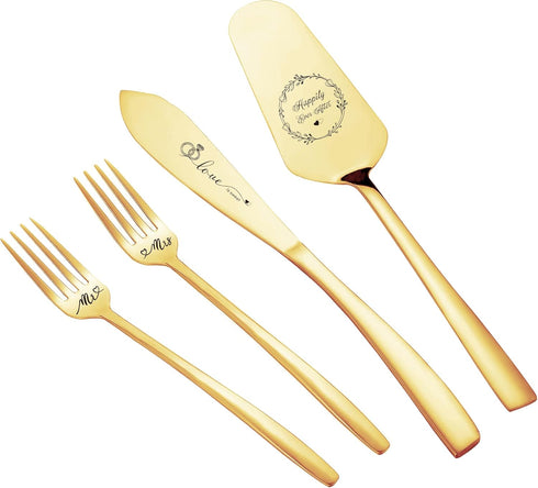 Wedding Cake Cutting Set, Gold Knife and Server Set for Birthday and Bridal Shower Gifts
