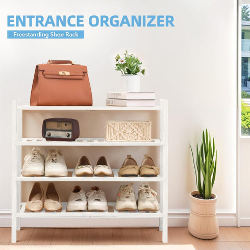 4 Closet, Bathroom27 x11 x26(White, 4 Tier Bamboo Shoe Rack Storage Organizer for Multifunctional Stackable Free