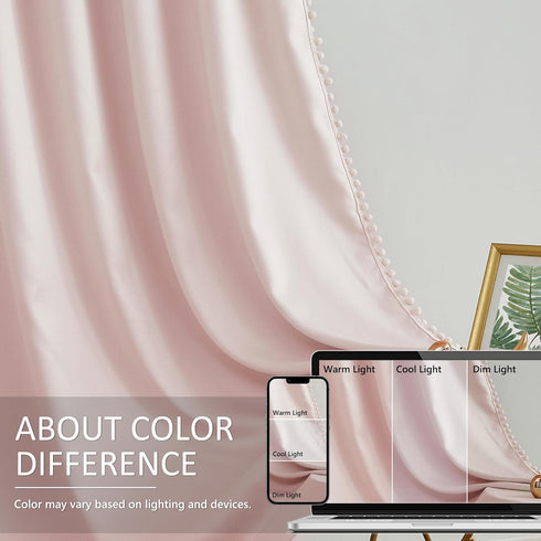 Treatmentex Pom-Pom Pink Half-Blackout Curtains, 45'''' Short Window Curtain Set for Girls Baby Nursery Room