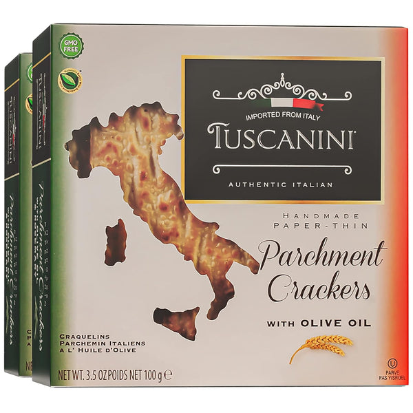Tuscanini Parchment Crackers, Olive Oil, 3.5oz, 2 Pack, Paper Thin & Crisp Italian Crackers