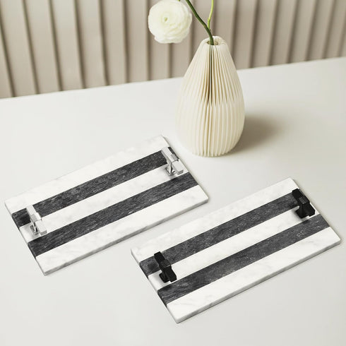 Guest Towel Holder Tray for Bathroom, Marble Guest Napkin Holder, Disposable Hand Towel Holder, White and Black