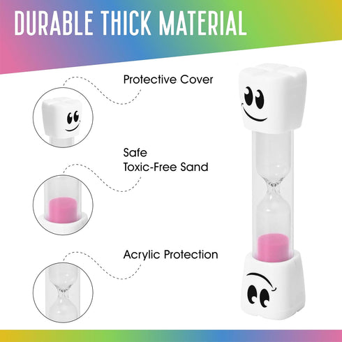2 -Set 4 TeaherFav Minute Toothbrush Sand Timer for Kids of Small Blue, Pink, Yellow and Green Smiley Hour Glass