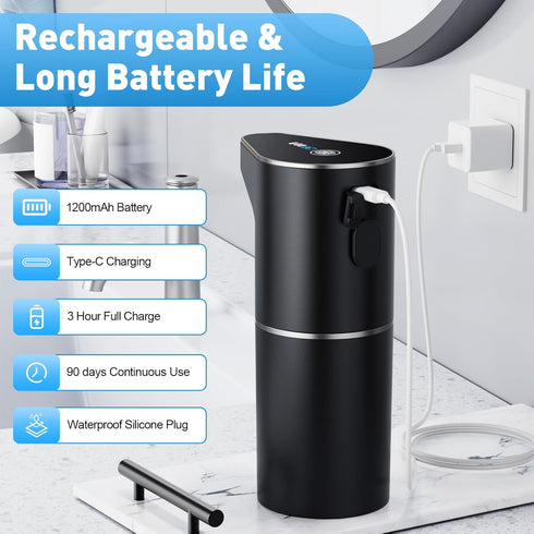 3 350ml Fantictas Automatic Soap Dispenser,Touchless Hand Wall Mount Rechargeable Gear Adjustable Electric Soap