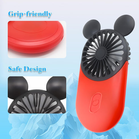 Cute Mouse Personal Mini Fan, Rechargeable Handheld USB Fan, Portable Pocket Size with 3 Adjustable Speeds (Red)