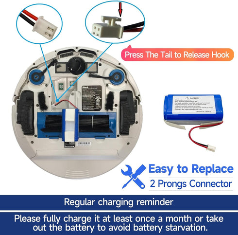 Replacement Shark RVBAT850 Battery for Shark Ion R75, R85, RV850, 3200mAh 14.4v/14.8v (2-Prong connector)