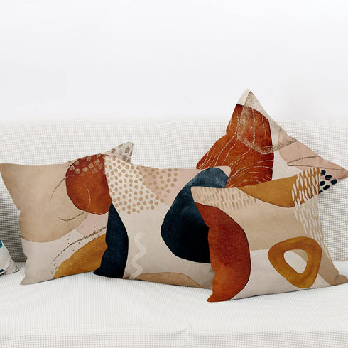 Abstract Boho Pillow Covers 18x18 Inch, Terracotta Beige Throw Pillow Covers Mid Century Linen Pillow Cases for Sofa Couch Car, Set of 4 (No Inserts) by Ruelvth