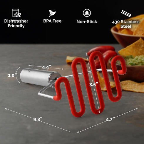 Zulay Kitchen Non-Scratch Potato Masher - Heavy-Duty Stainless Steel & Silicone Hand Masher, Red