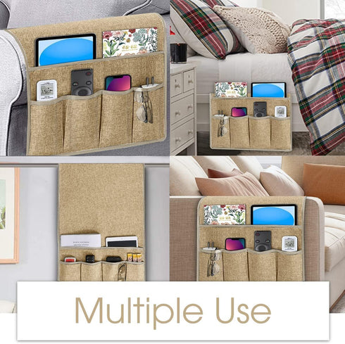 Joywell Arm Chair Caddy Remote Control Holder Organizer for Recliners Couch Armrest with 6 Pocket Storage, Khaki